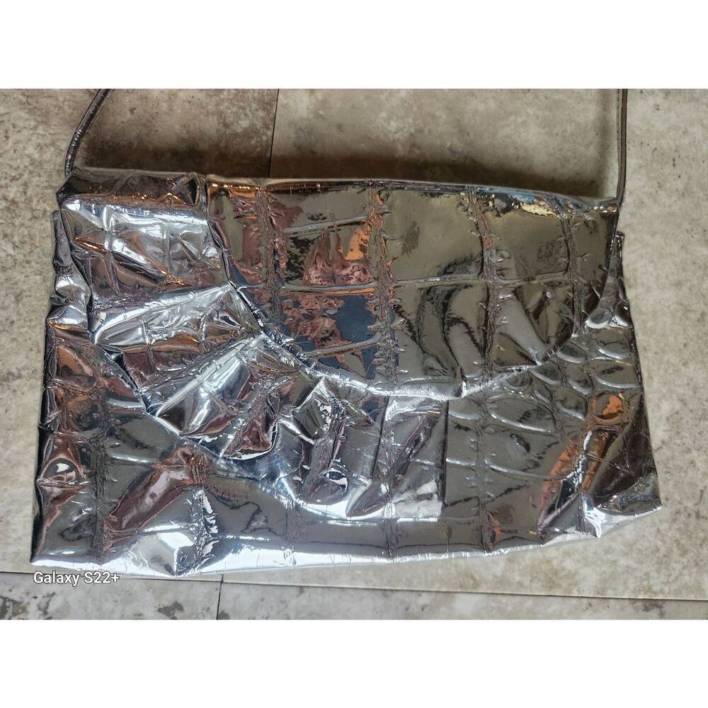 Vintage Flashy Silver crossbody bag special occasion w snake pattern and ruffle